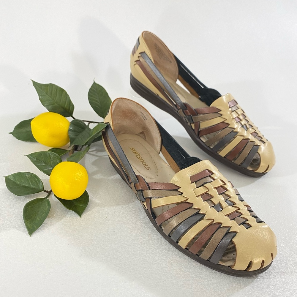 Huarache Sandals Gold Bronze Copper Pewter Metallic Leather Softspots 7.5 Flats